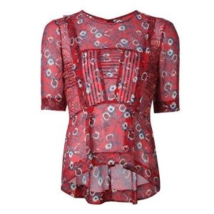 VANESSA BEARD RED PAPYRUS SILK BLOUSE SIZE 6